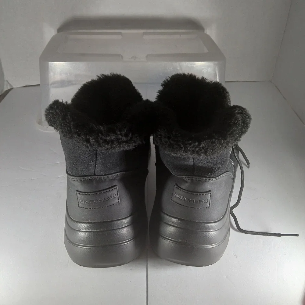 Skechers‎ On-the-GO Joy Boots 9 Black Faux Fur Suede Winter Cozy Gorpcore 144271